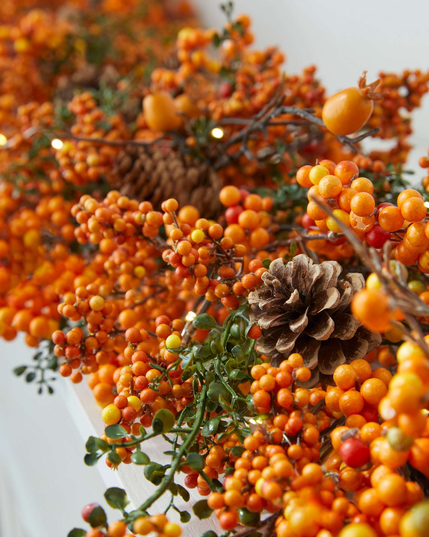 Balsam Hill Orange Berry and Pinecone Artificial Fall Garland Close-Up