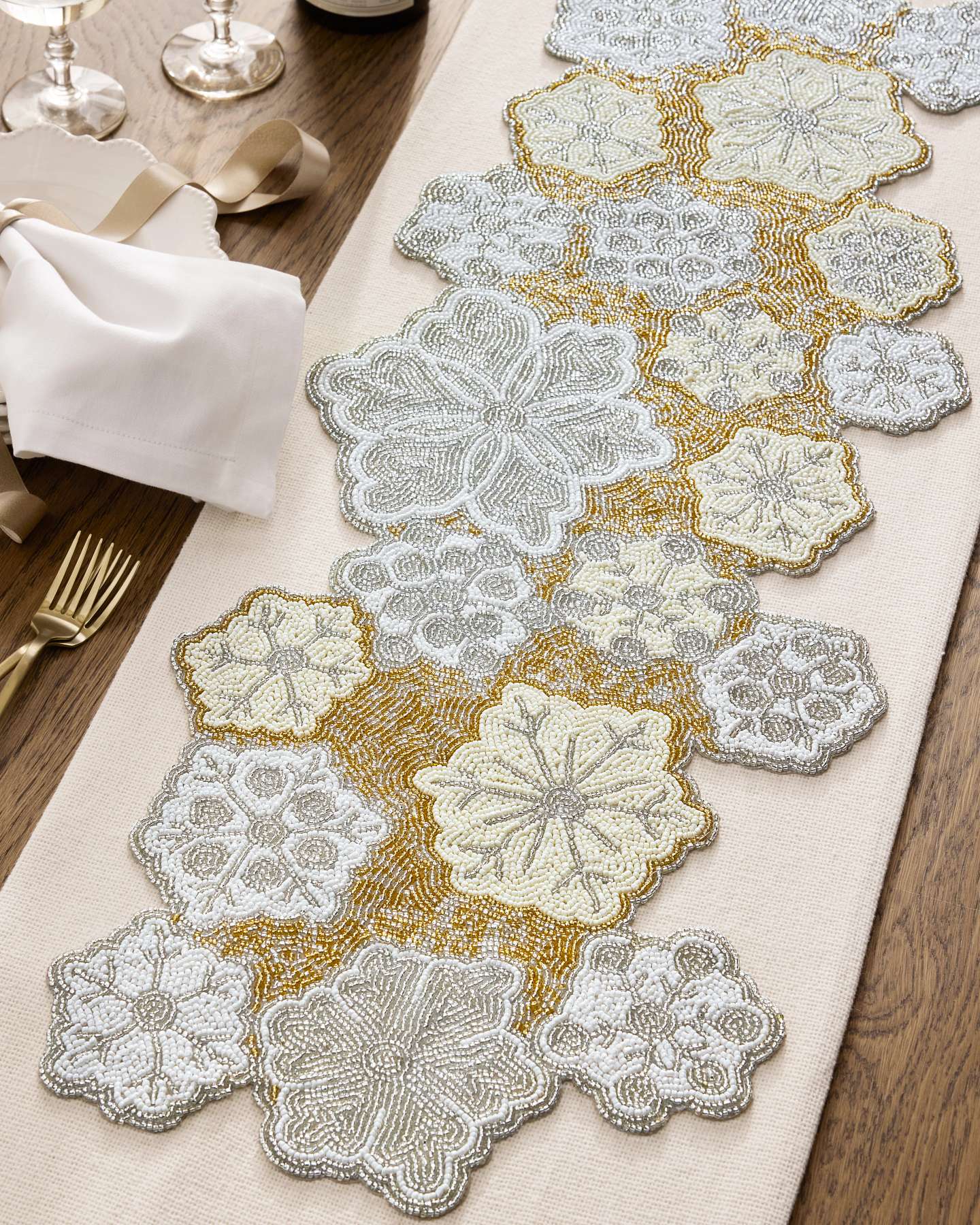 Sparkling Snowflake Beaded Table Runner