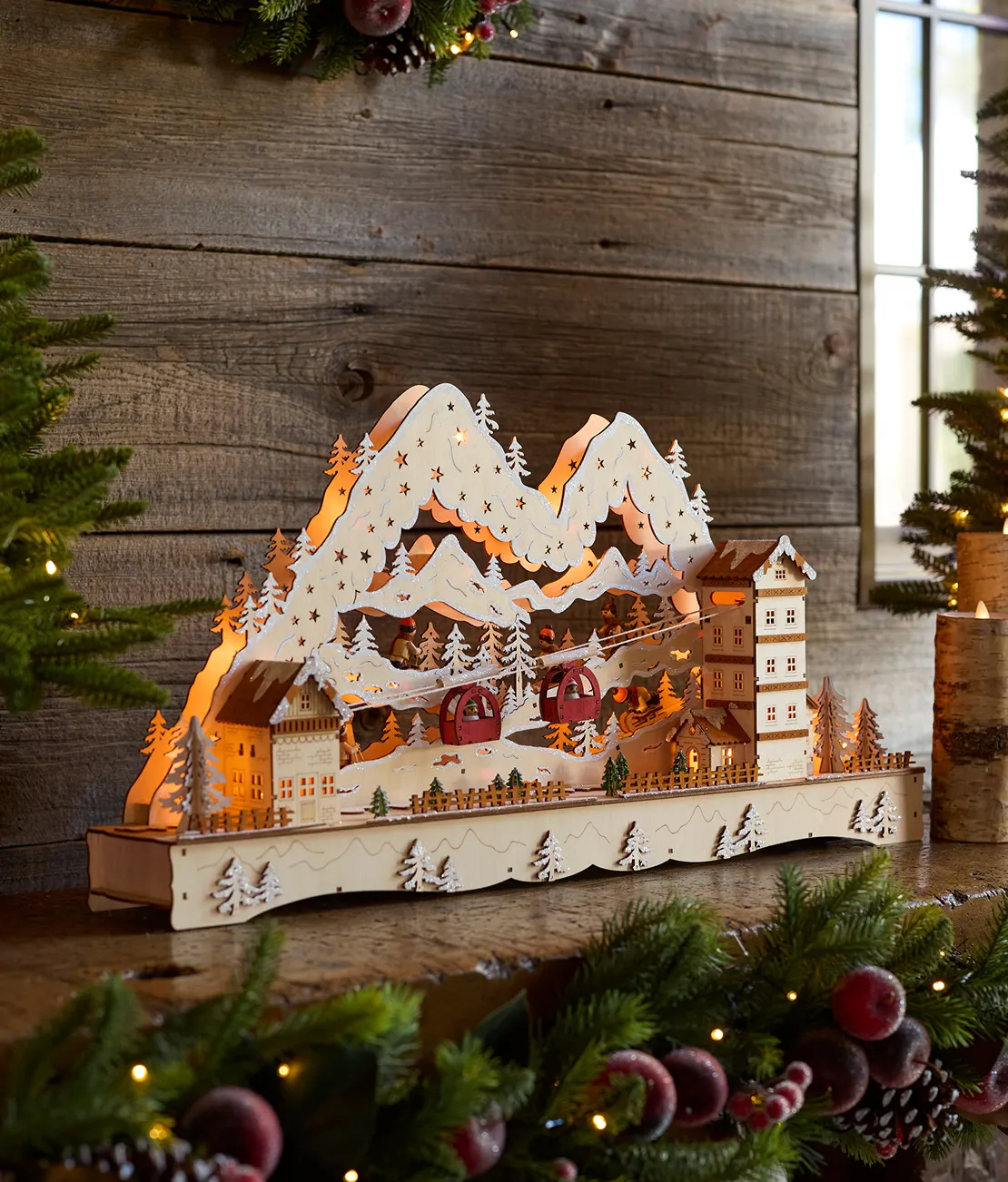 Lit Wooden Animated Ski Resort