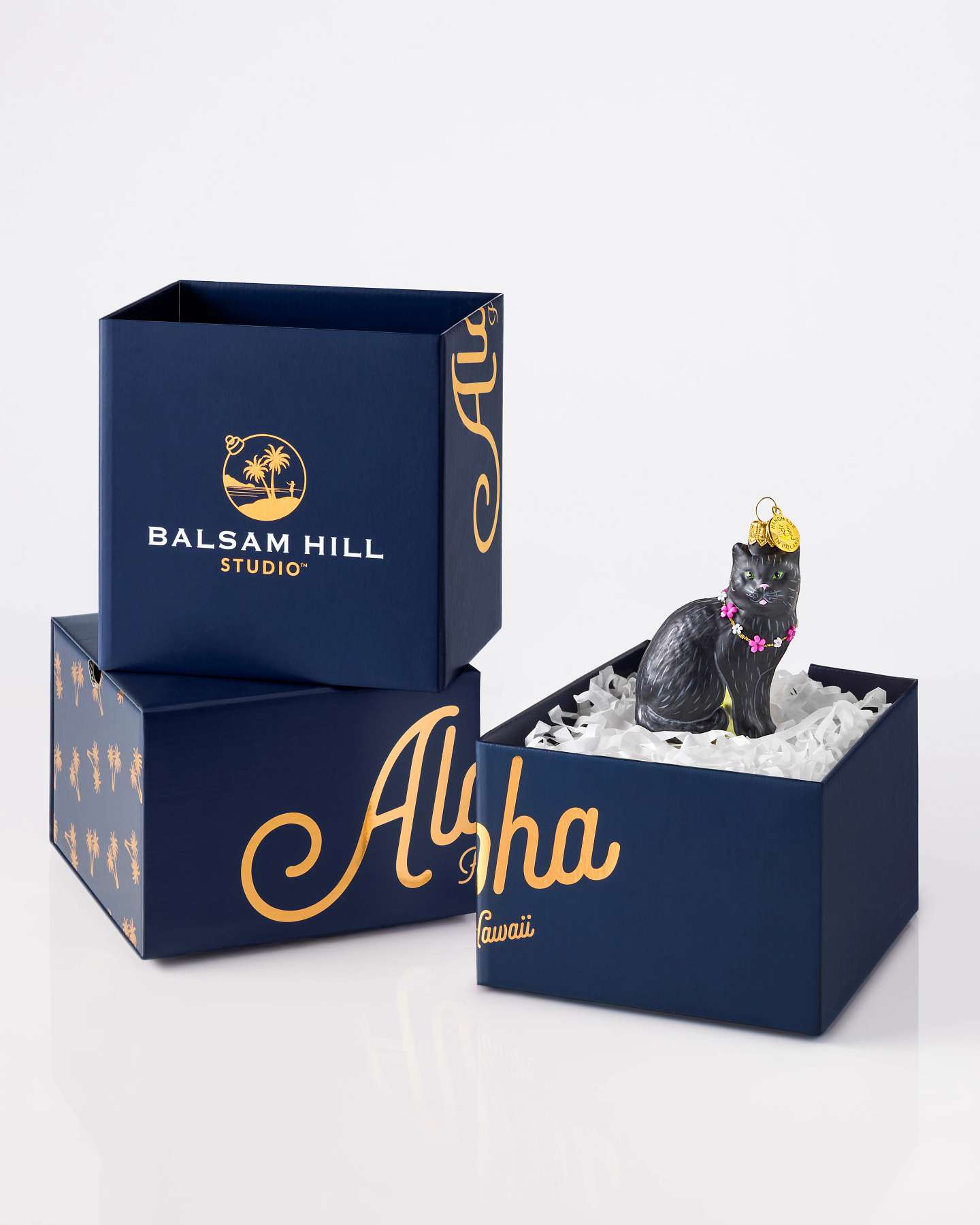 Balsam Hill Studio Black Cat with Lei Ornament