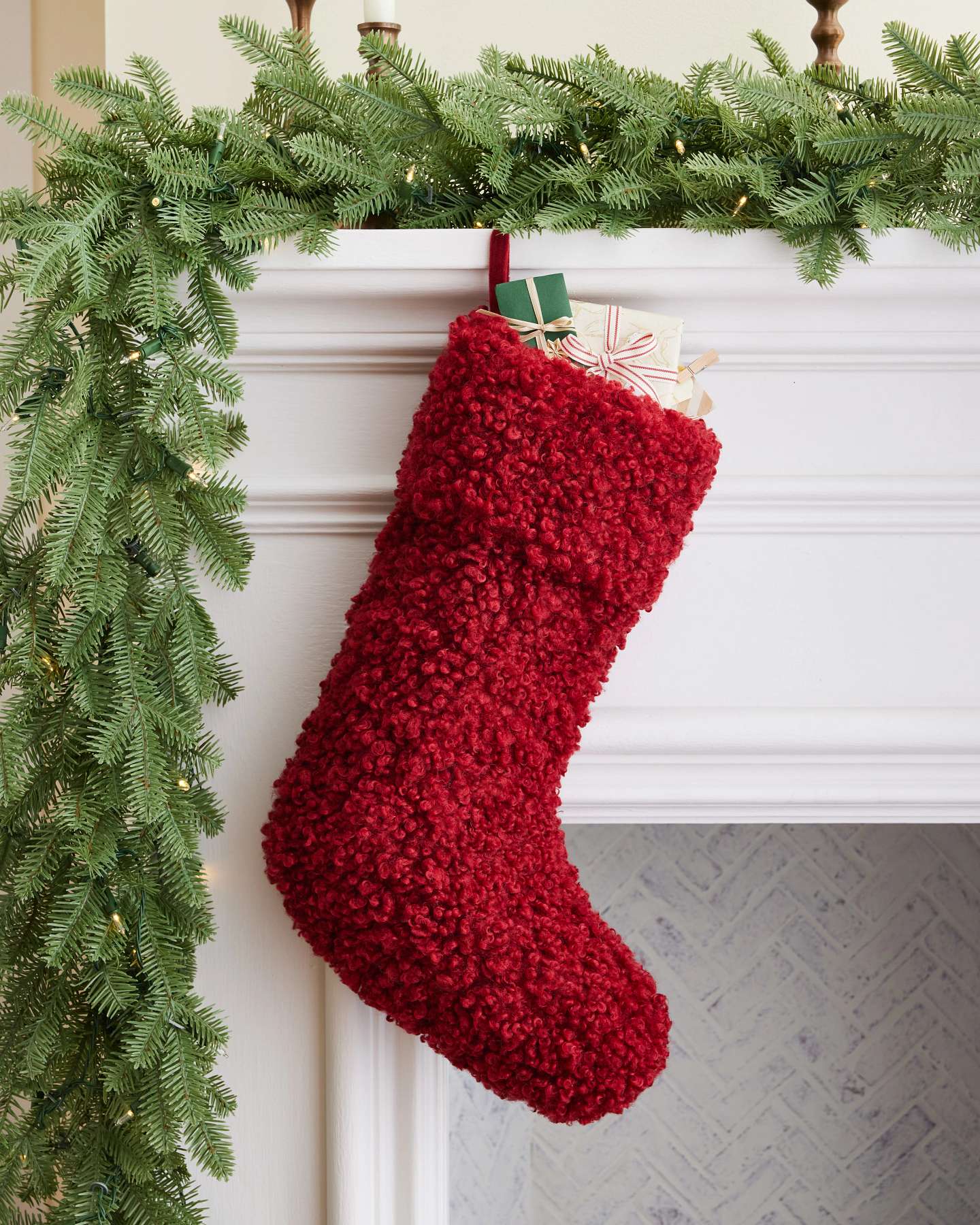 Red Bouclé Christmas Stocking