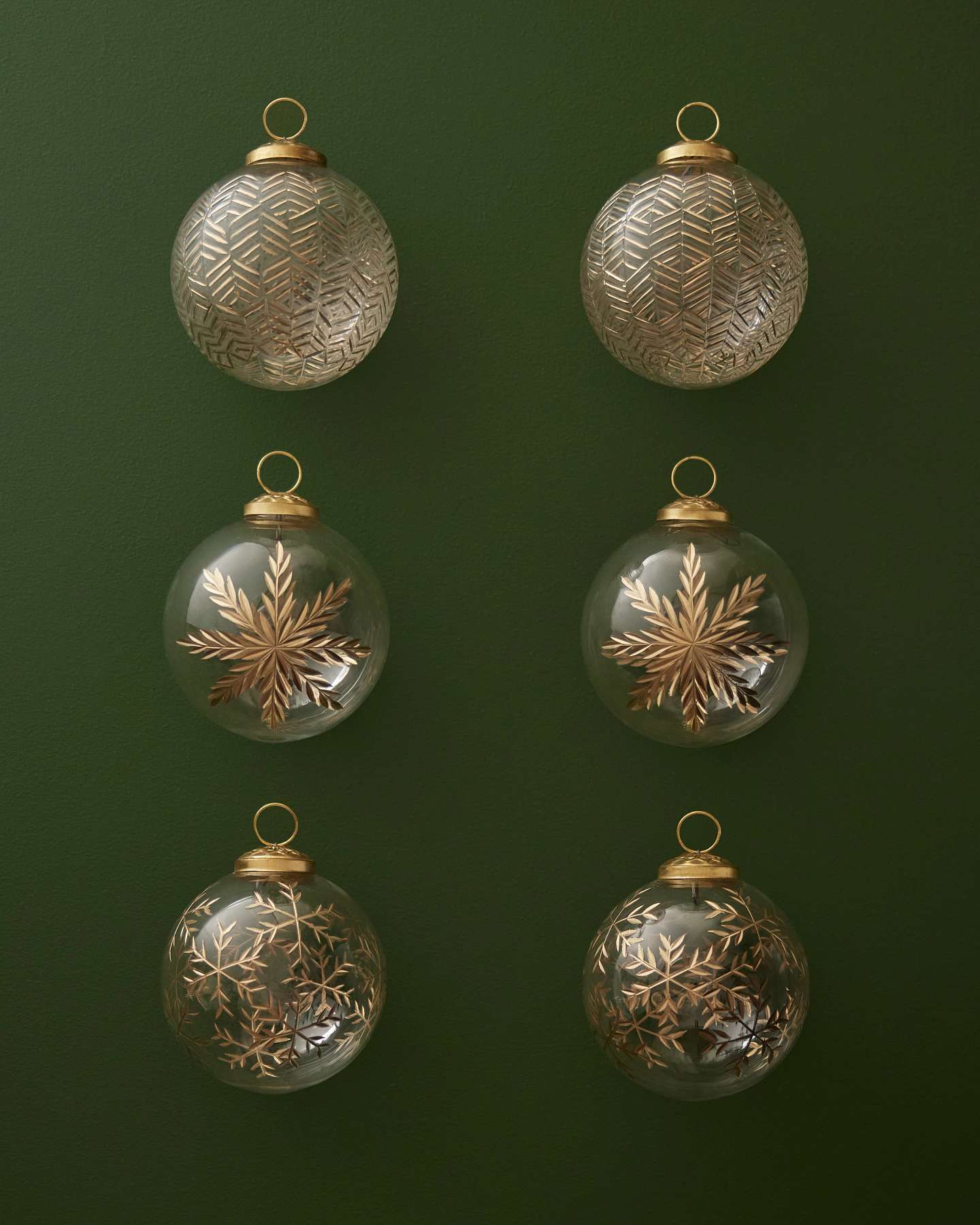 Rustic Elegance Gilded Clear Glass Ball Ornaments, Set of 6