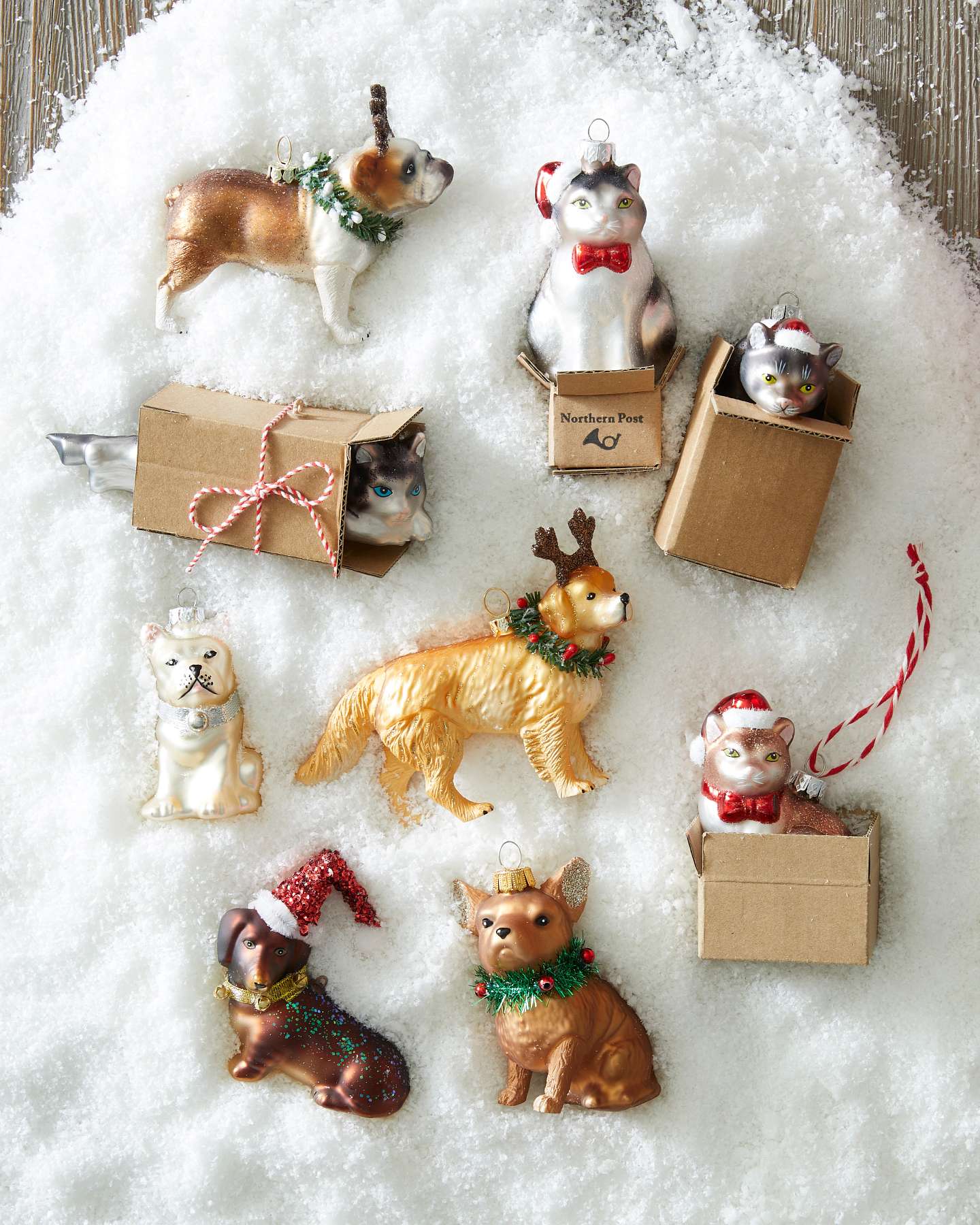 Holiday Cat-in-a-Box Glass Ornament Set