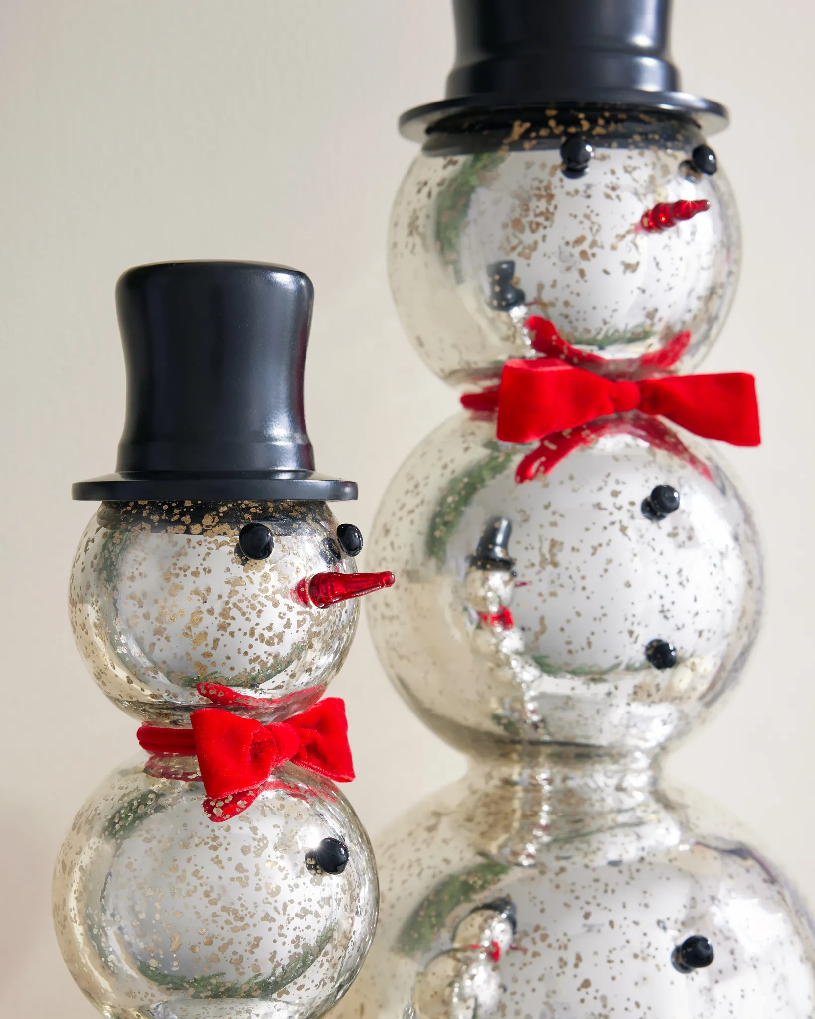 Tabletop Mercury Glass Snowmen Set | Balsam Hill