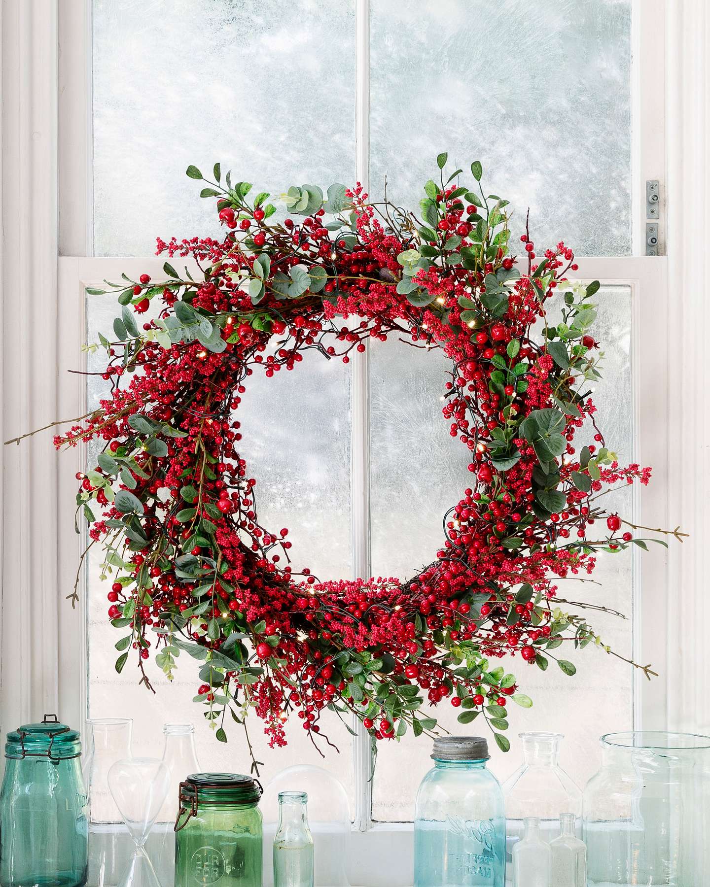 Balsam Hill Mixed Berry Festive Wreath Lifestyle Setting