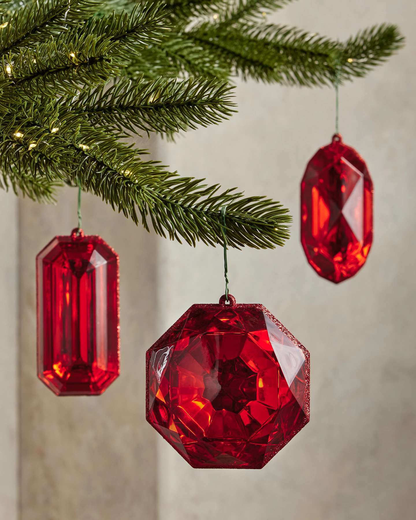 Balsam Hill Red Christmas Jewel Shatter Resistant Artificial Christmas Ornament Set Close-Up