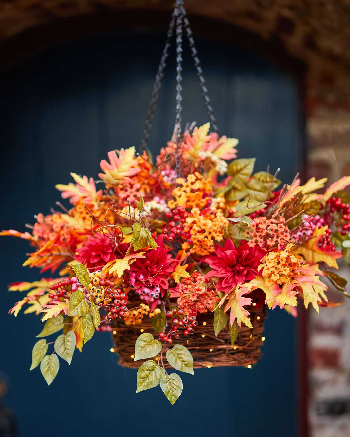 Balsam Hill Outdoor Harvest Bloom Artificial Fall Hanging Basket LED