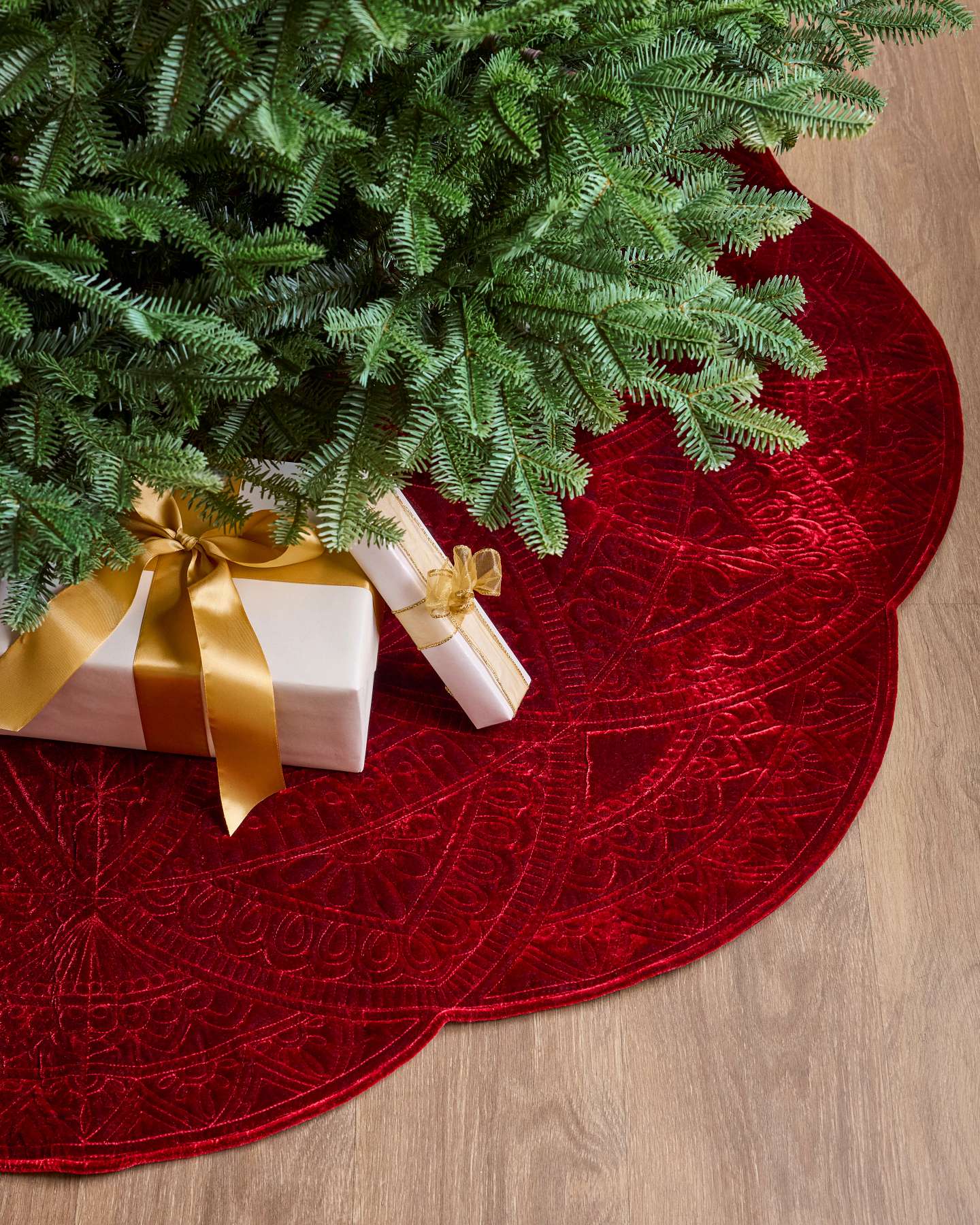 60" Burgundy Embossed Velvet Luxe Tree Skirt