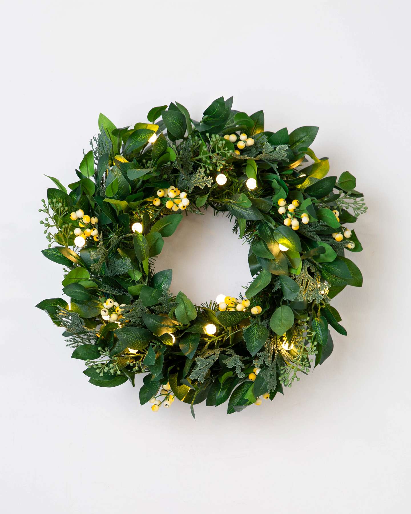 Balsam Hill White Berry Cypress Artificial Christmas Wreath 18-Inch Front View