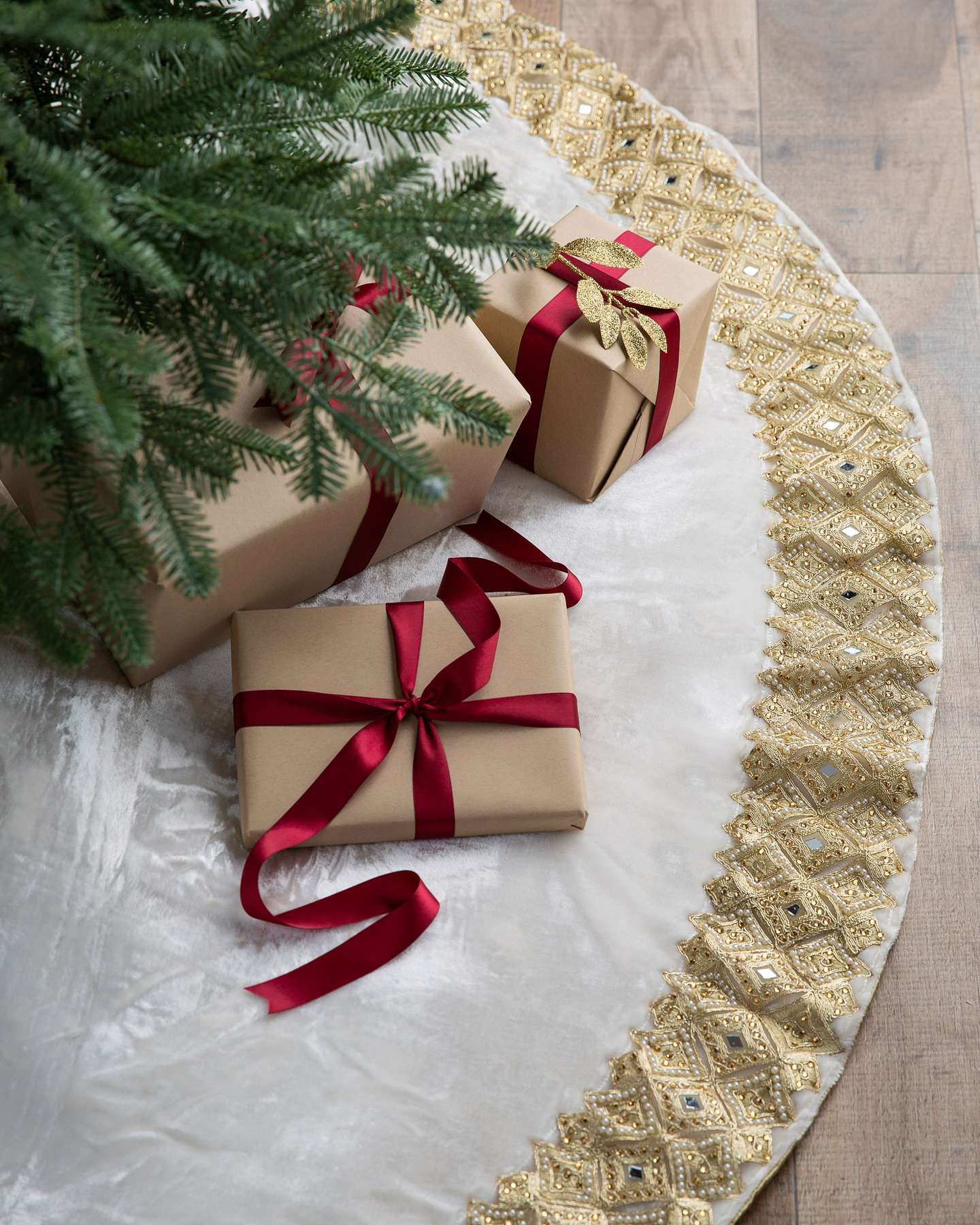Balsam Hill Gilded Glory White Artificial Christmas Tree Skirt Full Display