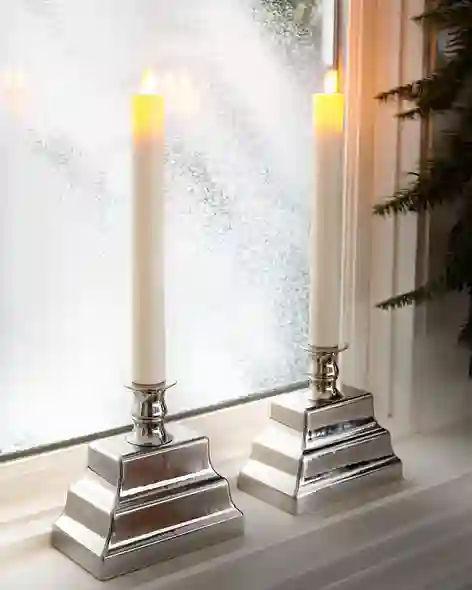 Nickel Miracle Flame LED Window Candles, Set of 2 by Balsam Hill SSC 30
