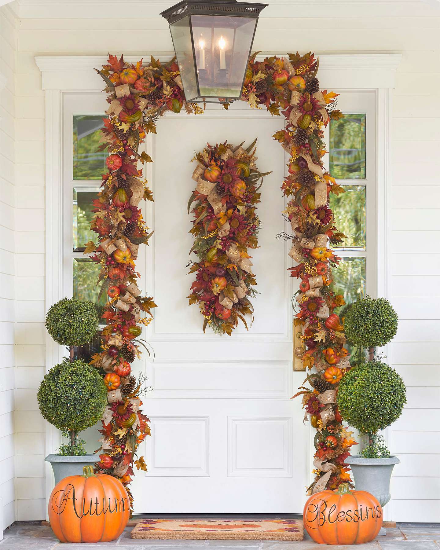 Balsam Hill Fall Harvest Artificial Foliage Lifestyle Front Porch Display