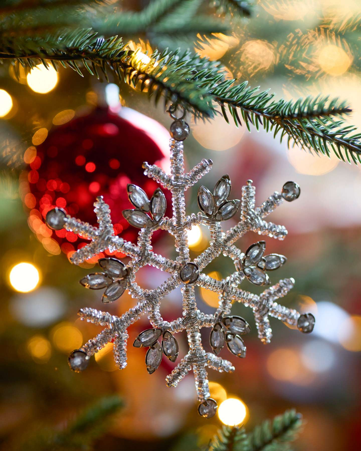 Balsam Hill Beaded Snowflake Christmas Ornament Closeup