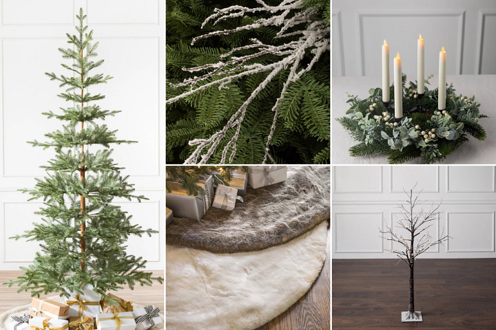 A collage of photos featuring Christmas décor in light, neutral colours