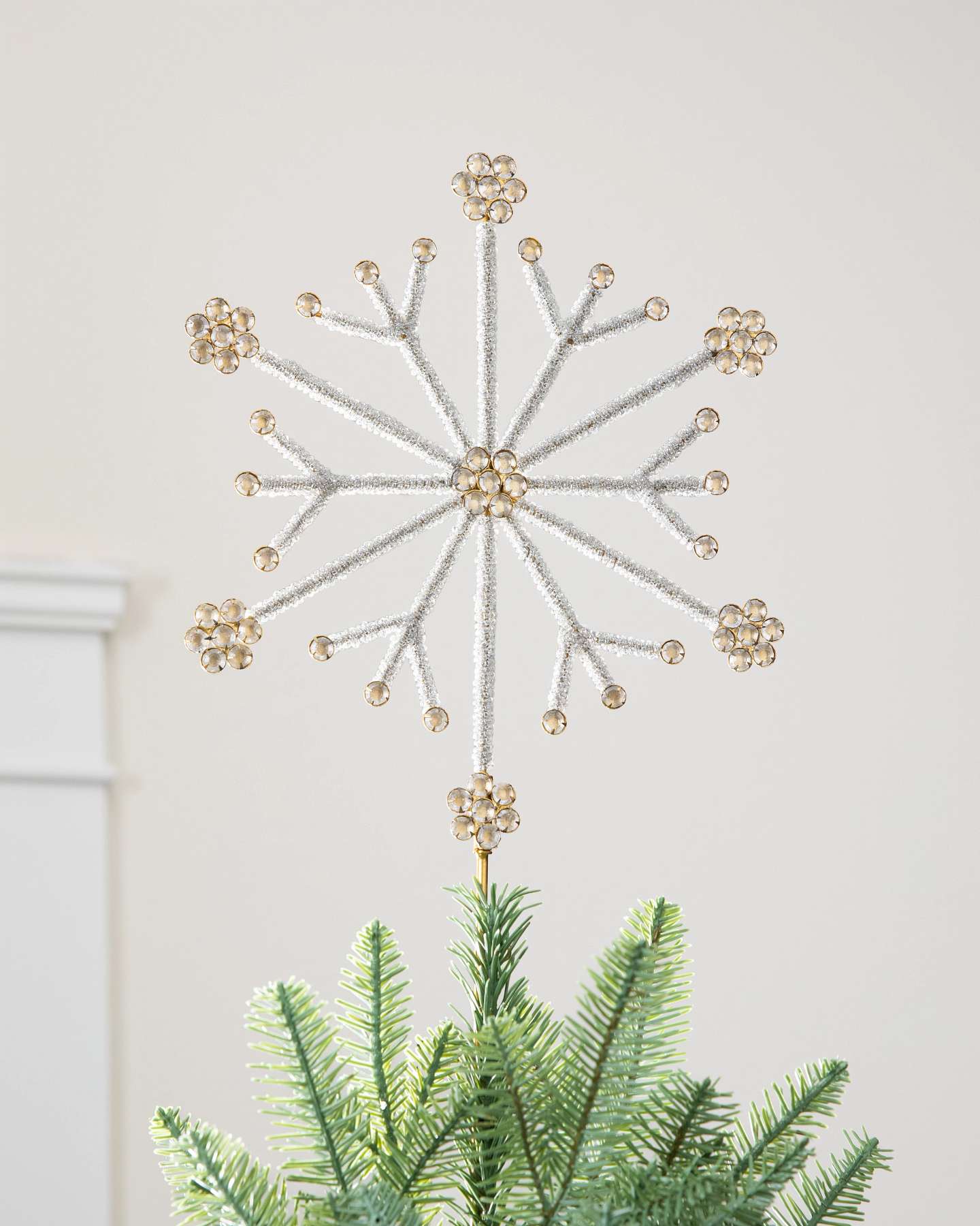 Balsam Hill 10-Inch Beaded Snowflake Artificial Christmas Tree Topper Simple Holiday Elegance