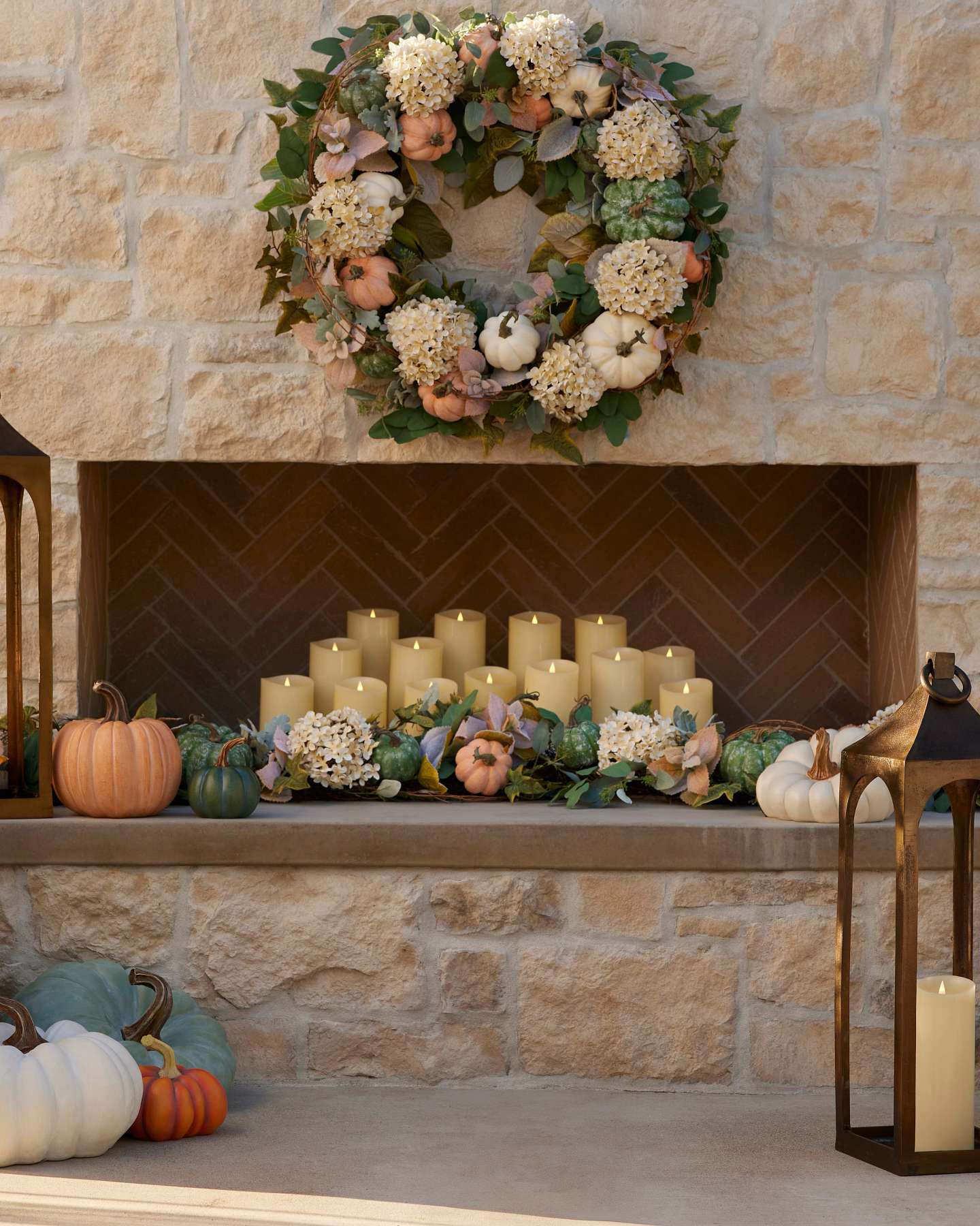 Balsam Hill Fairytale Pumpkin Artificial Foliage Lifestyle Outdoor Display with Candles