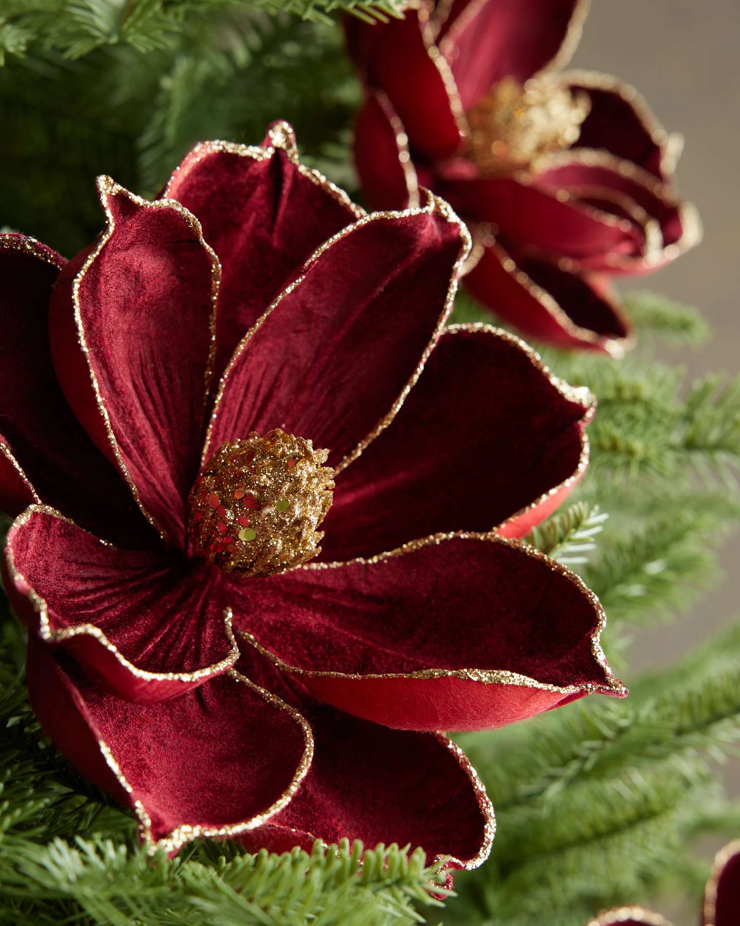 Burgundy Velvet Magnolia Christmas Picks, Set of 12