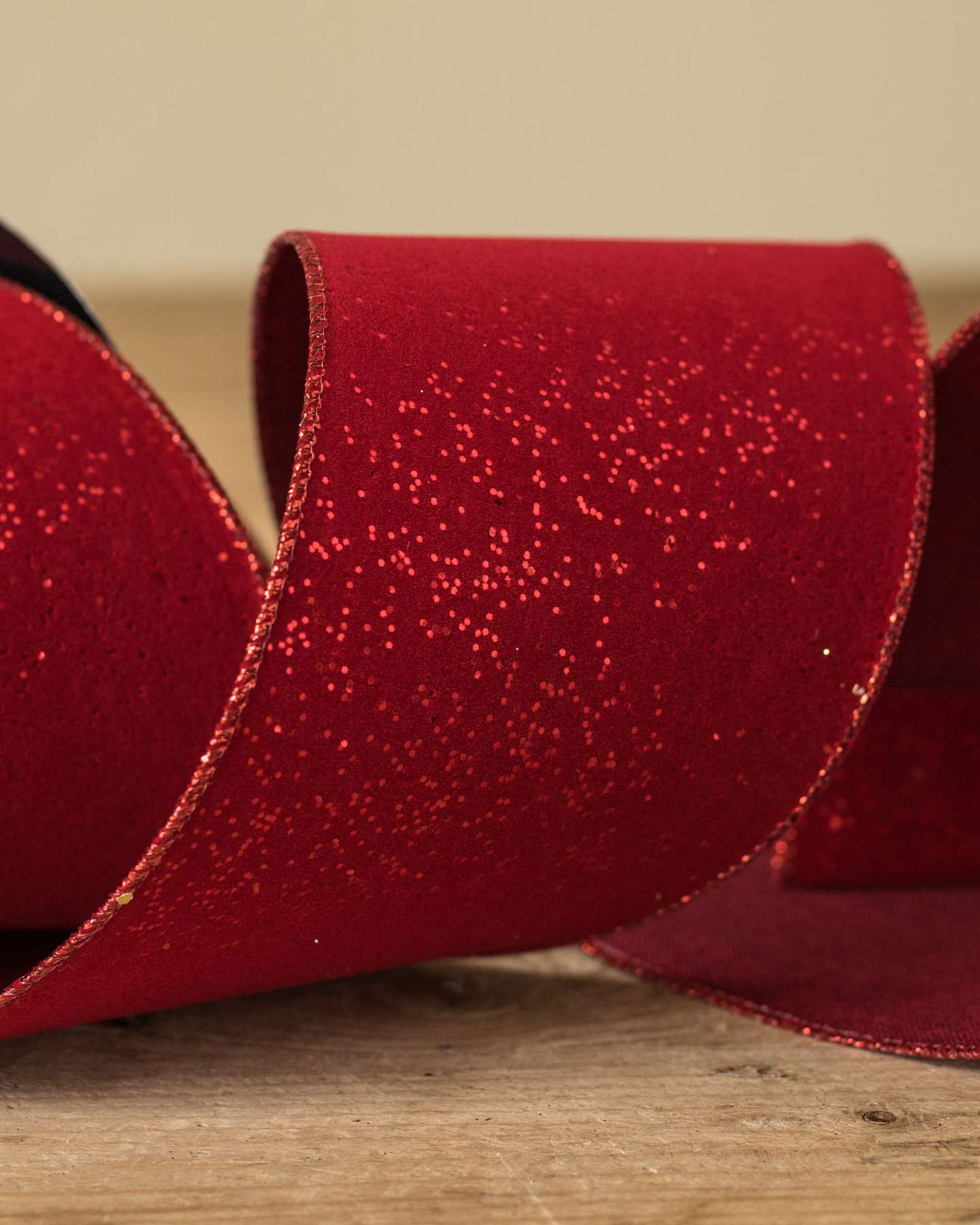 Balsam Hill 10cm x 9m Red Velvet Glitter Christmas Tree Ribbon Adding a Festive Sparkle