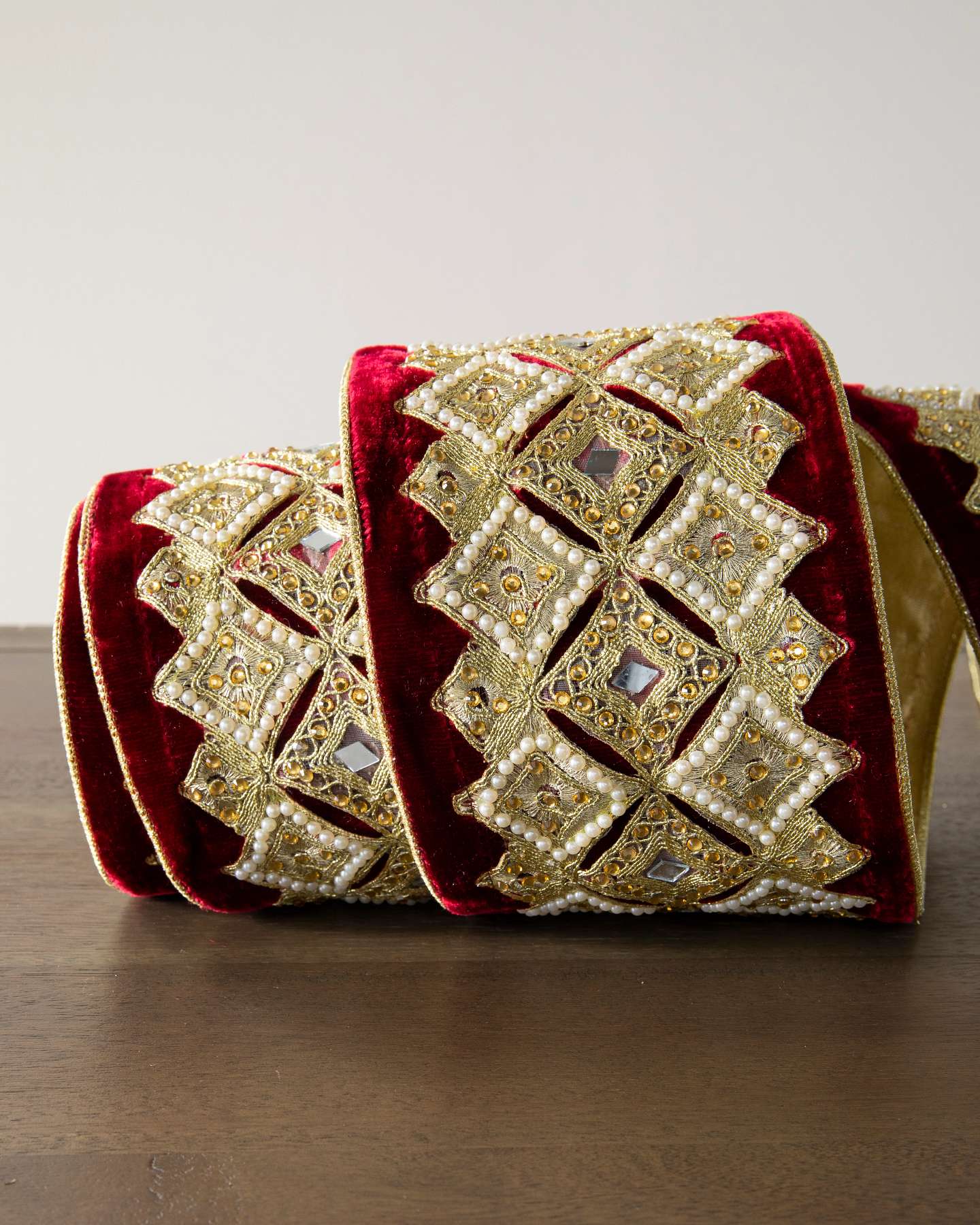 5yds x 5"w Burgundy Gilded Glory Christmas Tree Ribbon