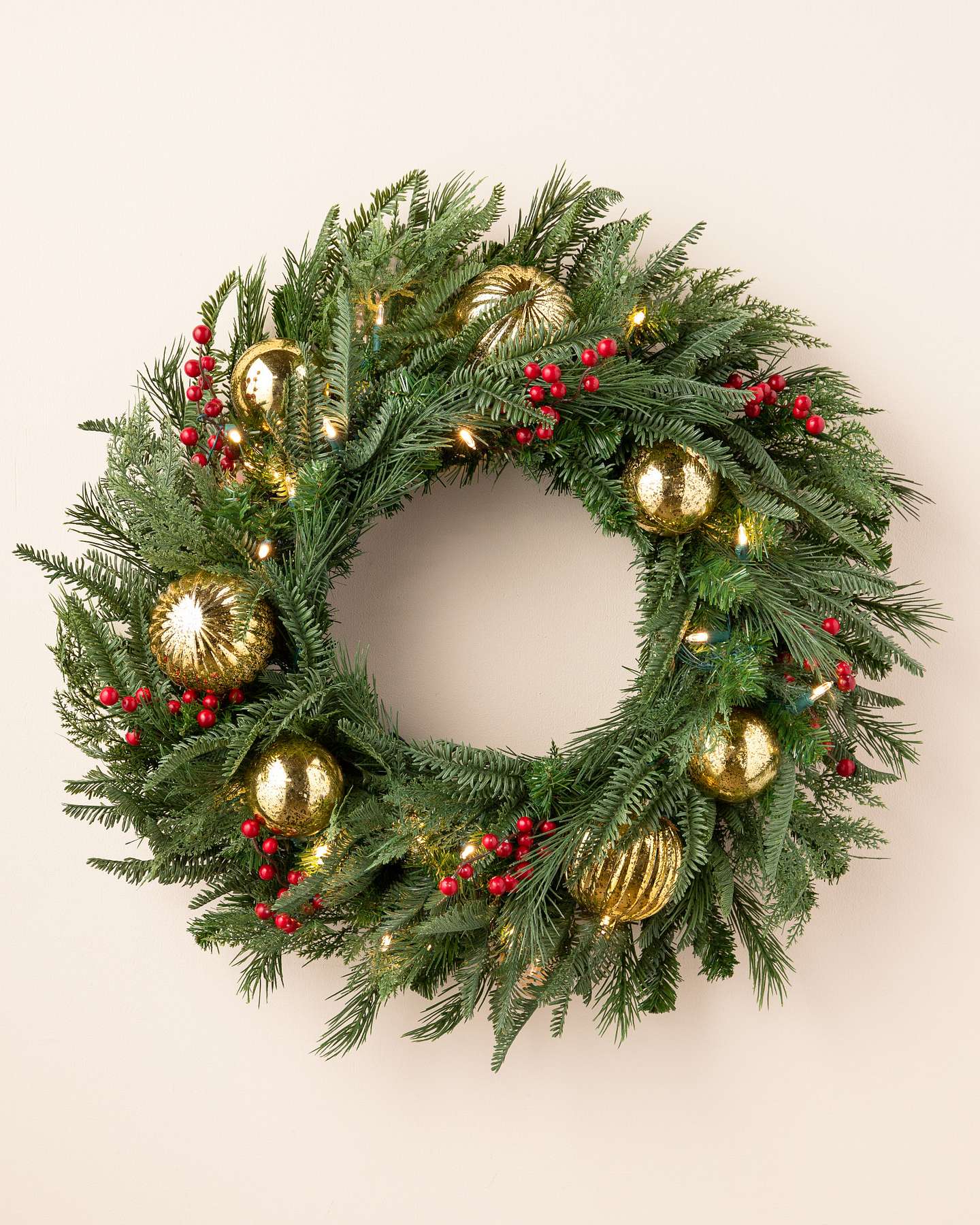 Balsam Hill Pine Peak Holiday 28-Inch LED Artificial Christmas Wreath