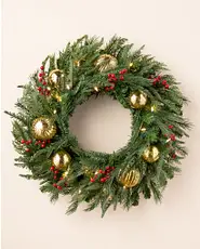 Couronne avec boules de Noël dorées