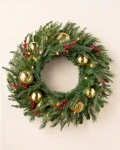 Pine Peak Holiday Wreath LED Clear 28 Inches by Balsam Hill SSC 10