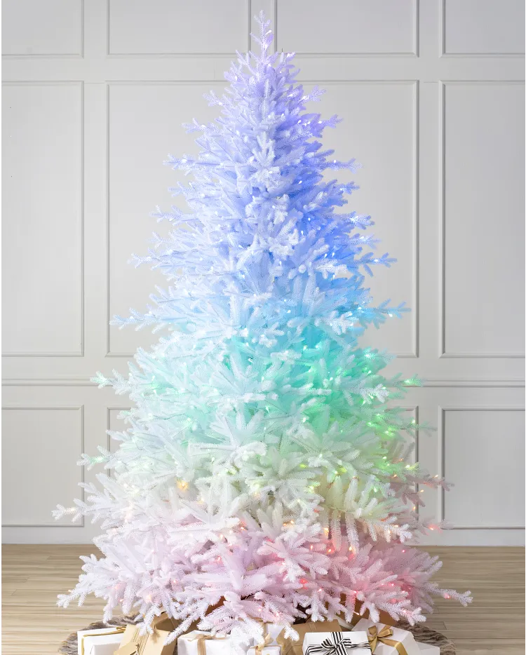 white christmas tree with blue lights
