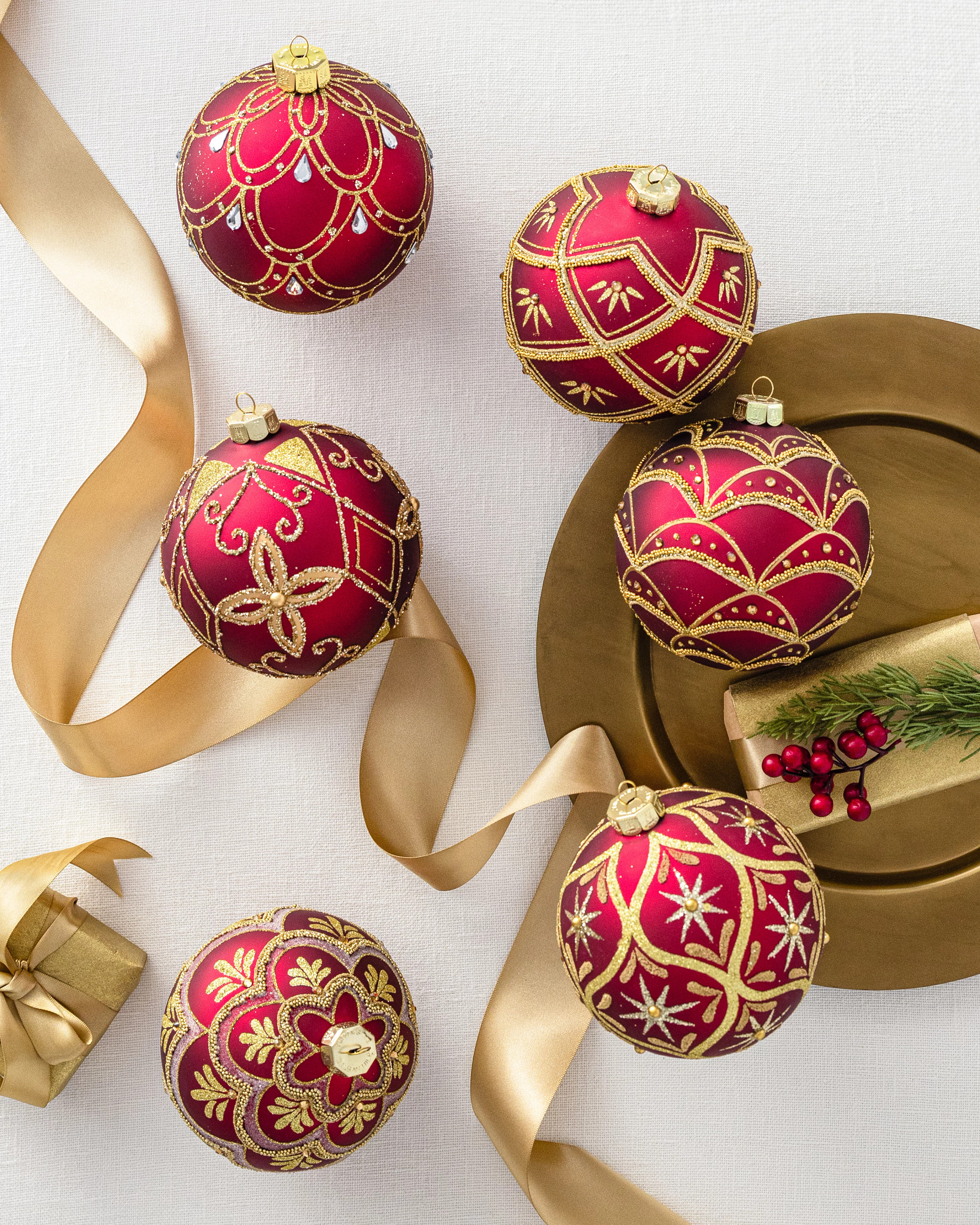 Brilliant Bordeaux Matte Glass Ornament Set