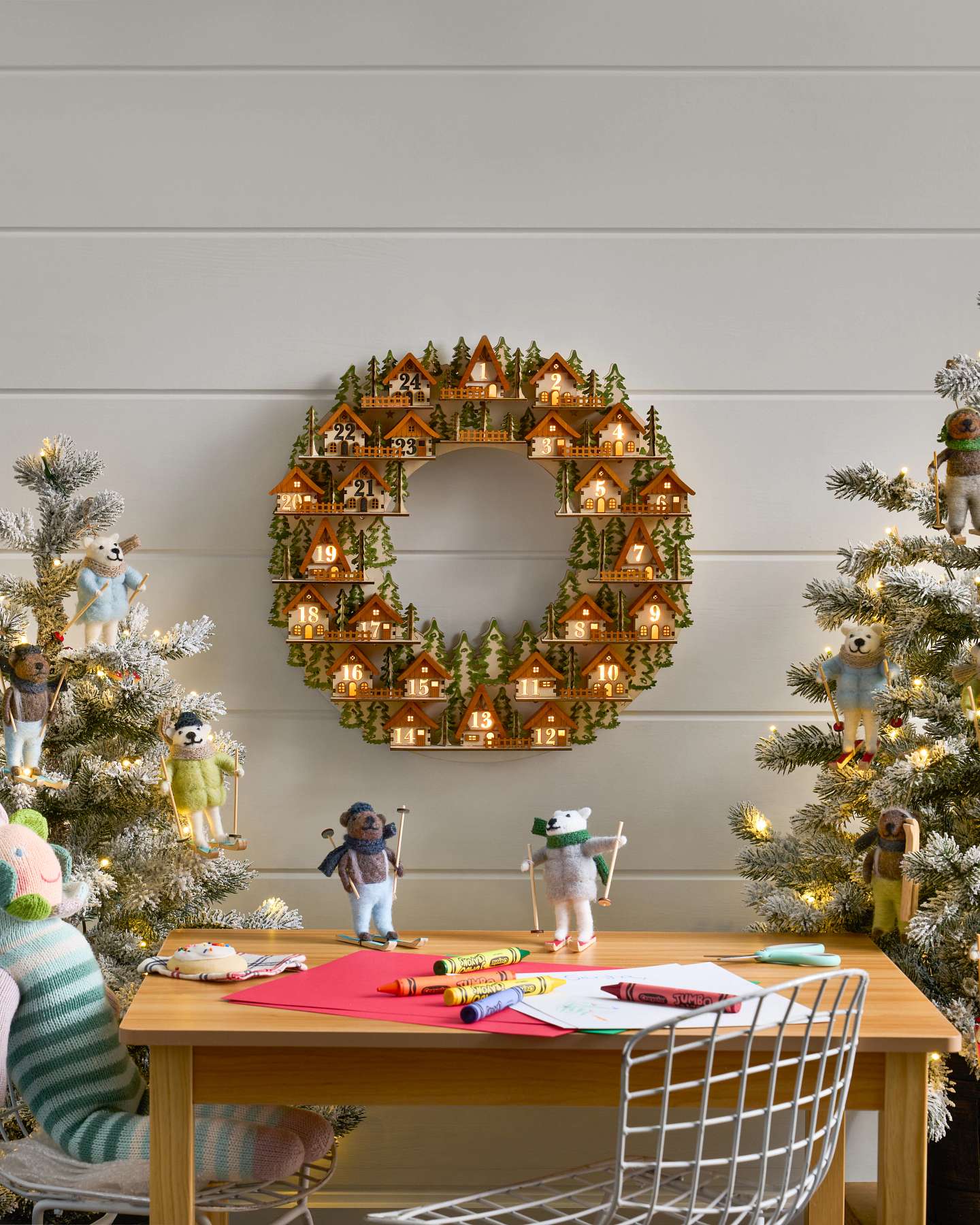 Balsam Hill Lit Wooden Advent Wreath in Festive Room Setting