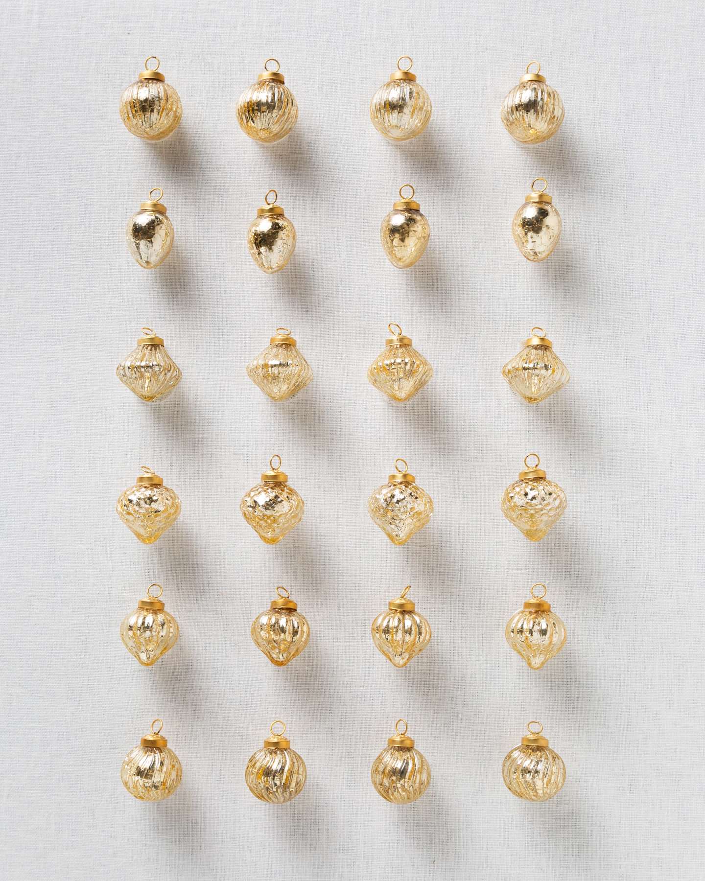 Balsam Hill Essentials Gold Mini Mercury Glass Christmas Ornament Set of 24 Full Display
