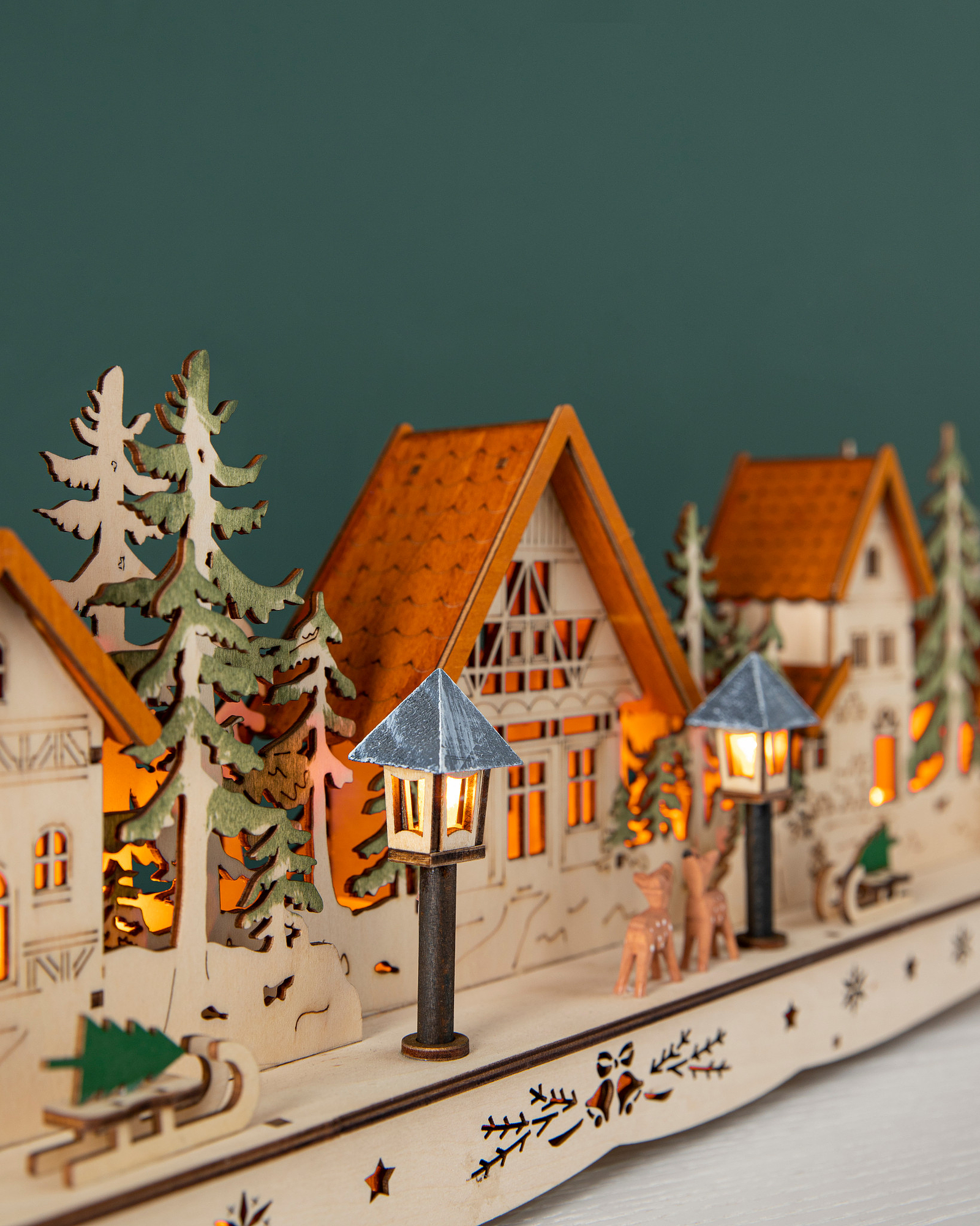 3 Pièces Village de Noel en Bois, Maison Miniature, Maison de