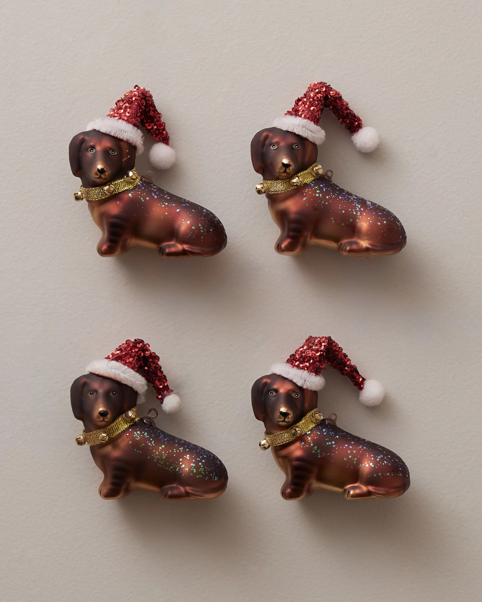 Christmas Dachshund Glass Ornament Set