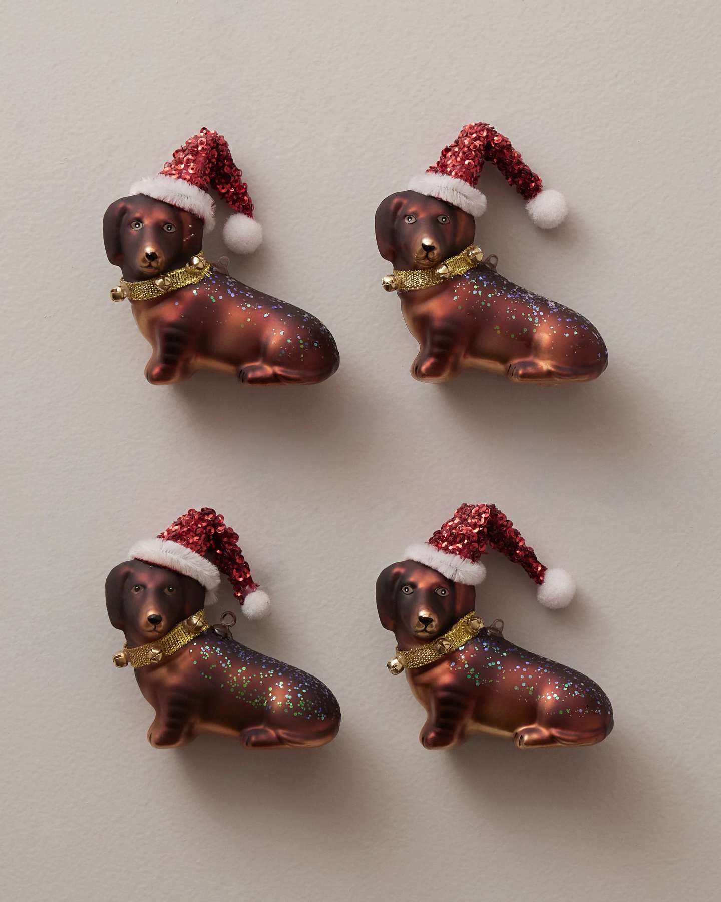 Christmas Dachshund Glass Ornaments, Set of 4