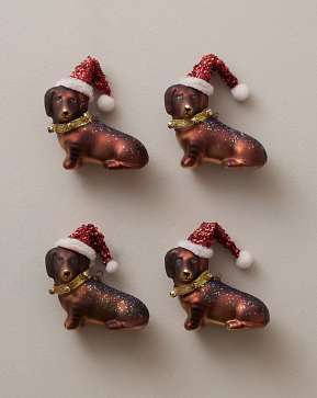 Christmas Dachshund Glass Ornament Set Christmas Dachshund Glass Ornament Set