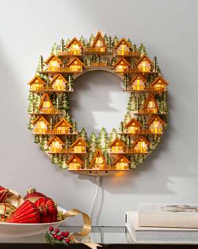 Lit Wooden Advent Wreath Lit Wooden Advent Wreath