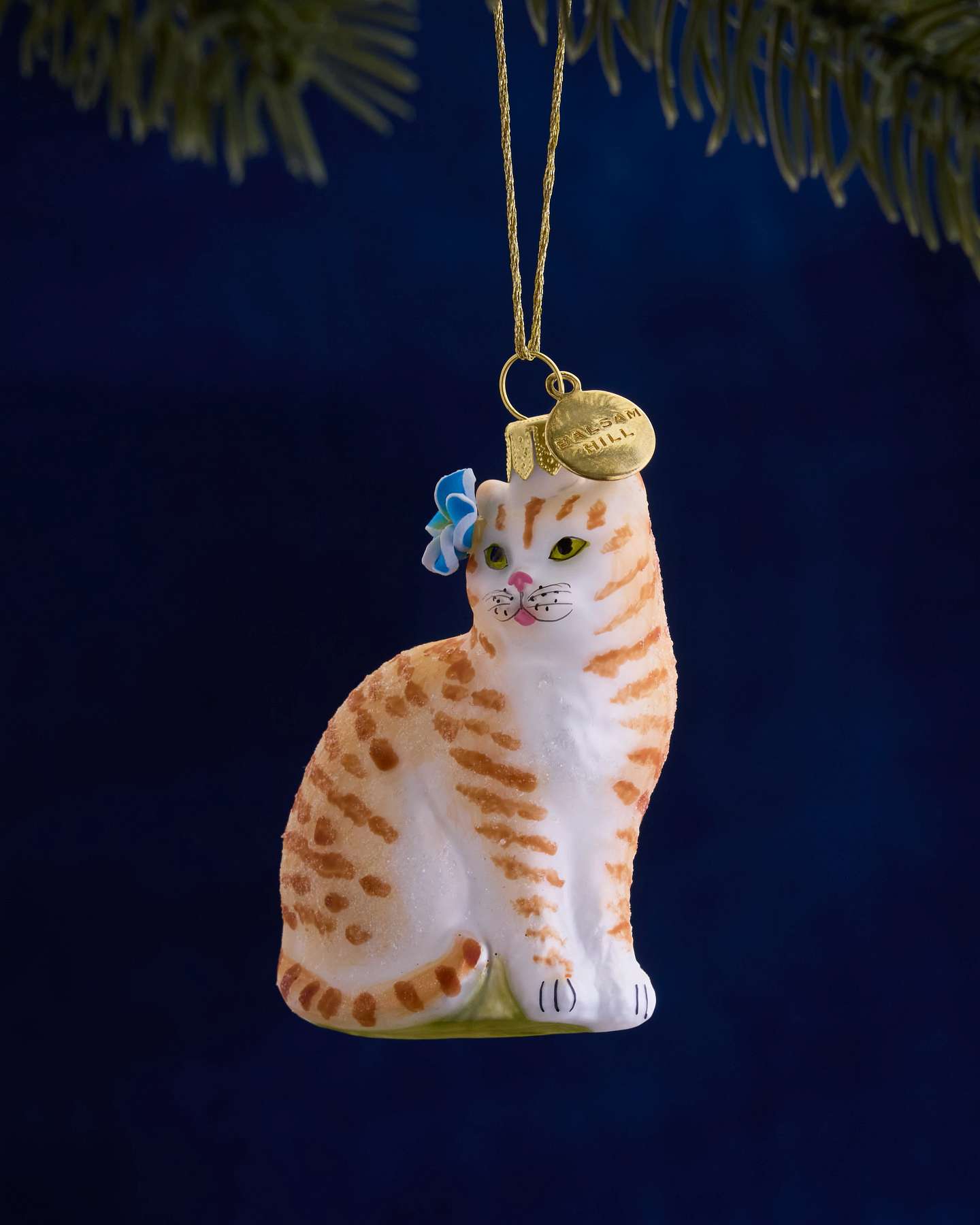 Balsam Hill Studio Orange Cat with Plumeria Ornament