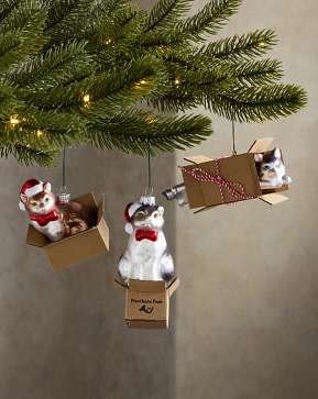Holiday Cat-in-a-Box Glass Ornament Set Holiday Cat-in-a-Box Glass Ornament Set