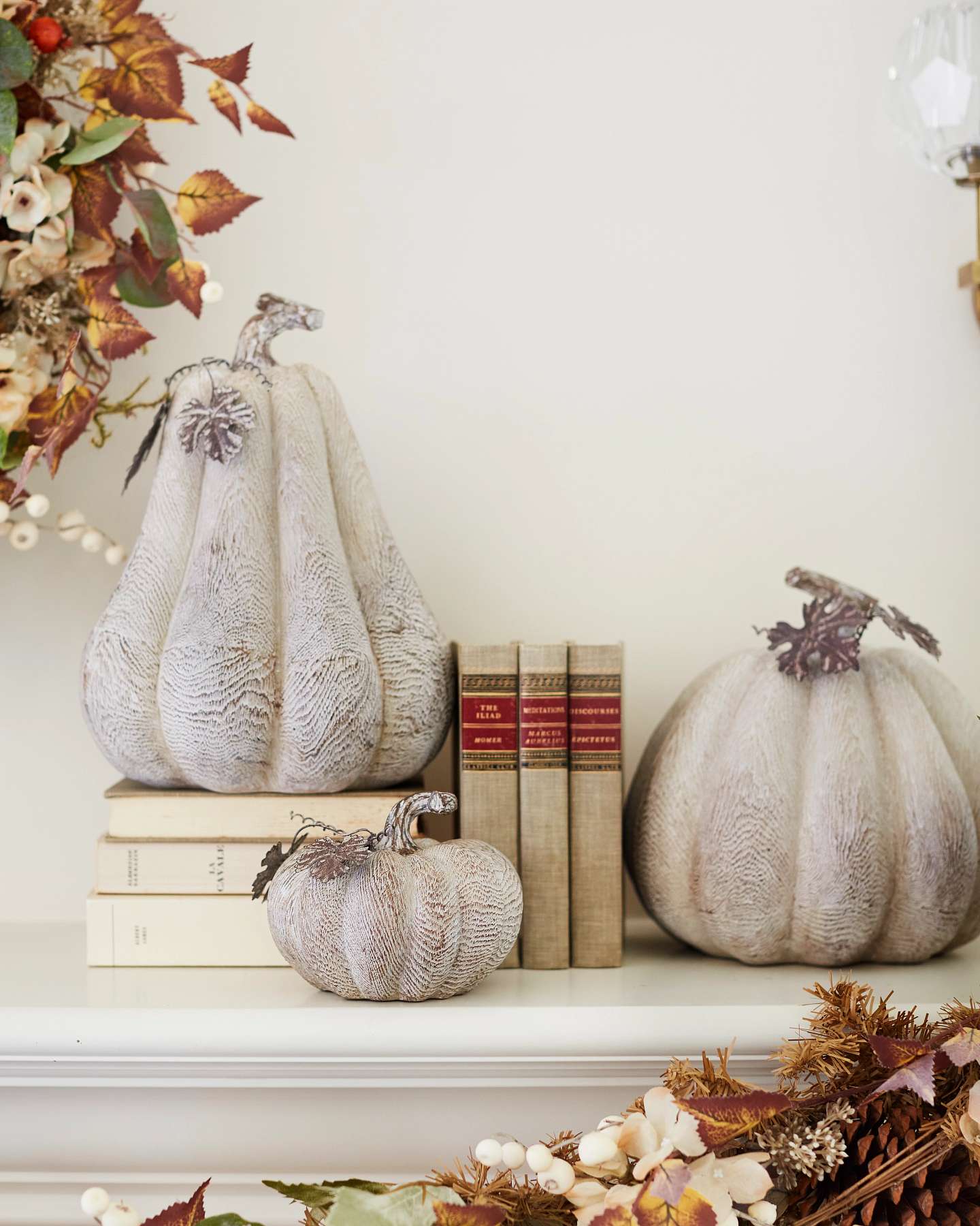 Balsam Hill Faux Wood Pumpkin Set of 3 Display