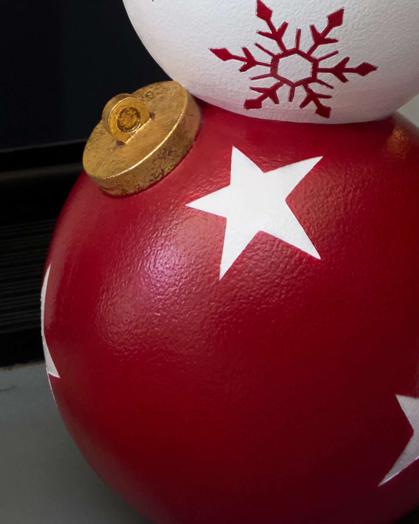 Balsam Hill Red and White Outdoor Stacked Christmas Ornaments Closeup View