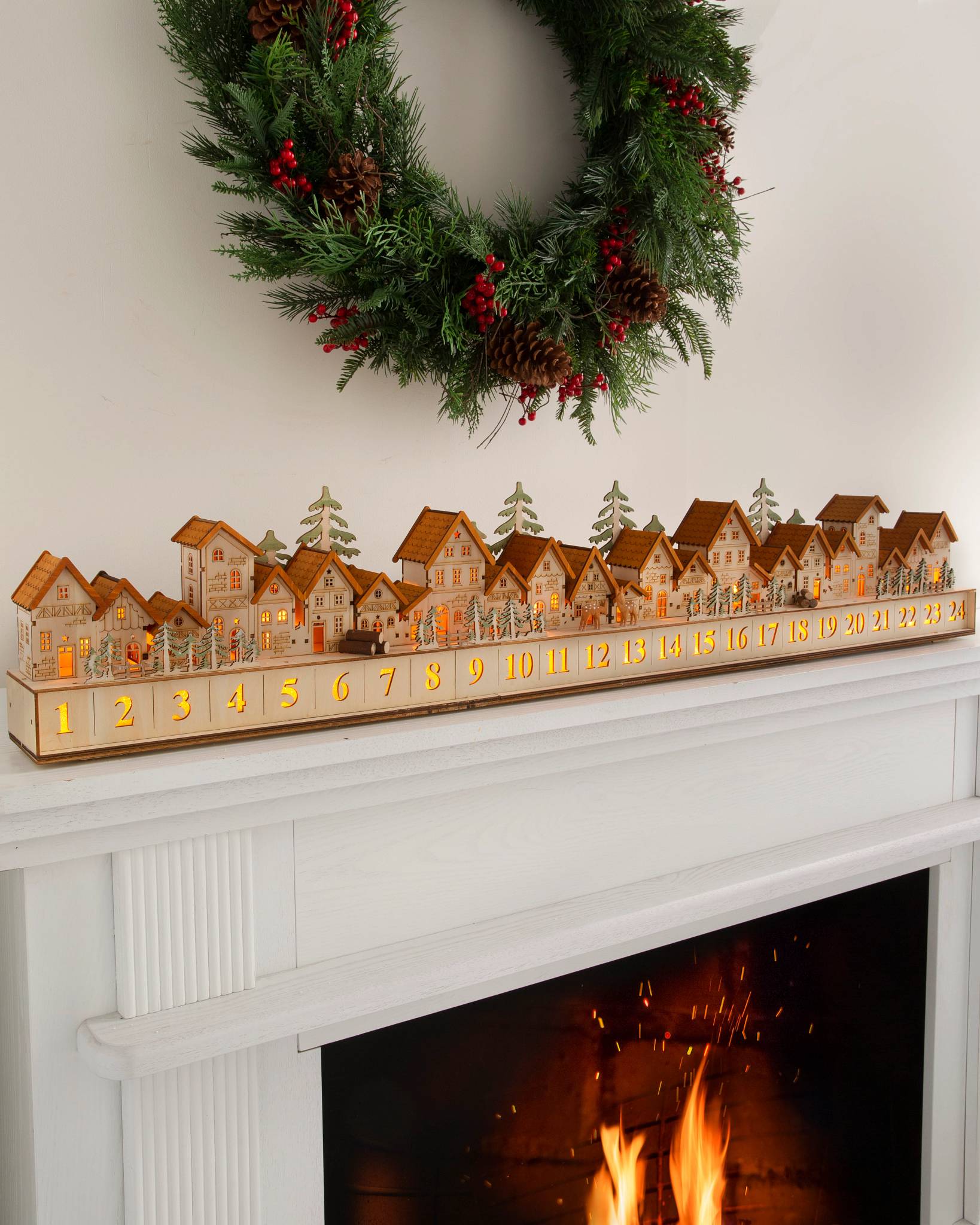 Wooden Christmas Mantel Village Decoration Balsam Hill