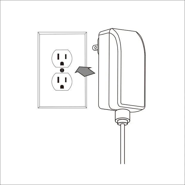 Power adapter next to electrical outlet