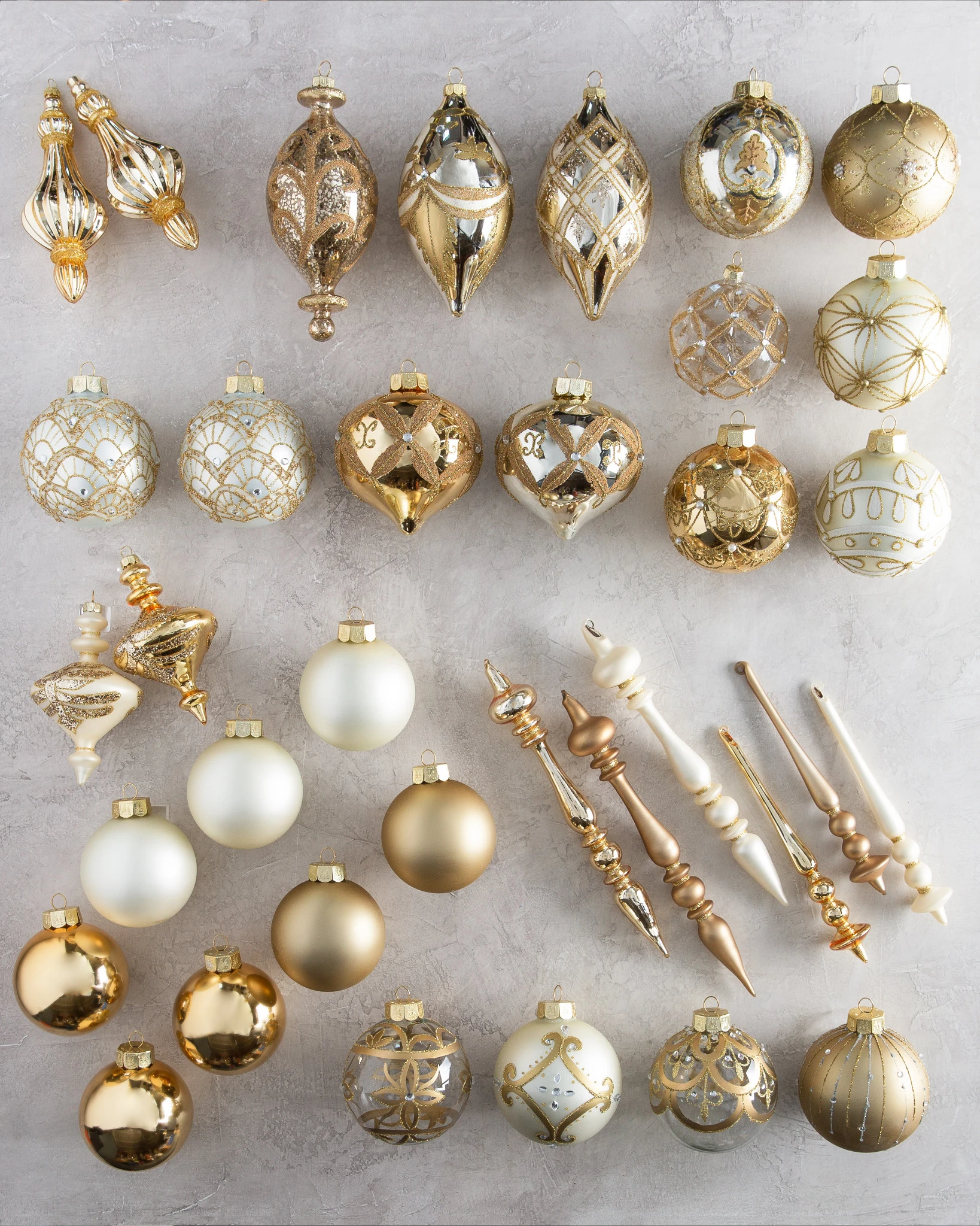 Gold Gilded Glory Main Glass Ornament Set