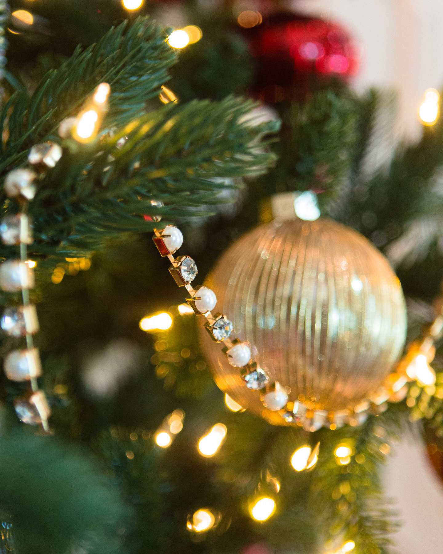 Balsam Hill Crystal and Pearl Beaded Gold Garland Opulent Elegance