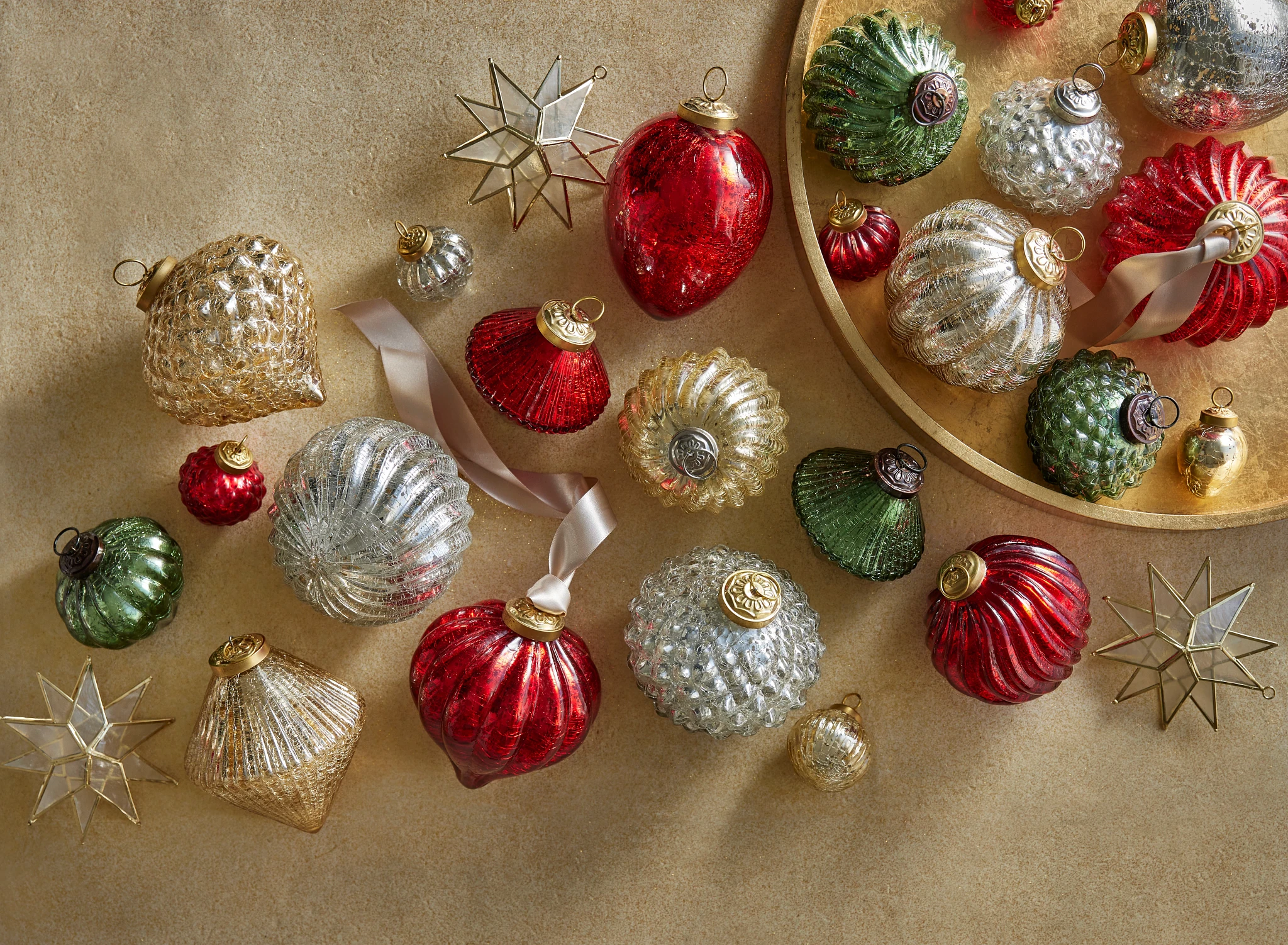 Mercury glass vintage-inspired Christmas tree ornaments