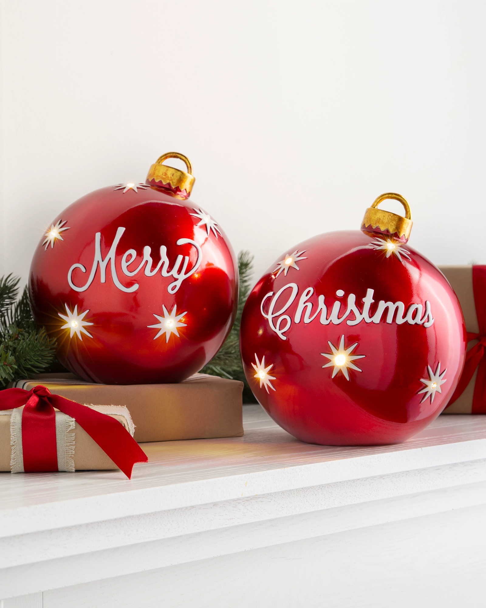 Lighted Tabletop Merry Christmas Ornaments | Balsam Hill