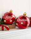 Lighted Tabletop Merry Christmas Ornaments Set of 2 by Balsam Hill