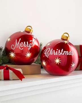Lit Tabletop Merry Christmas Ornament Set Lit Tabletop Merry Christmas Ornament Set