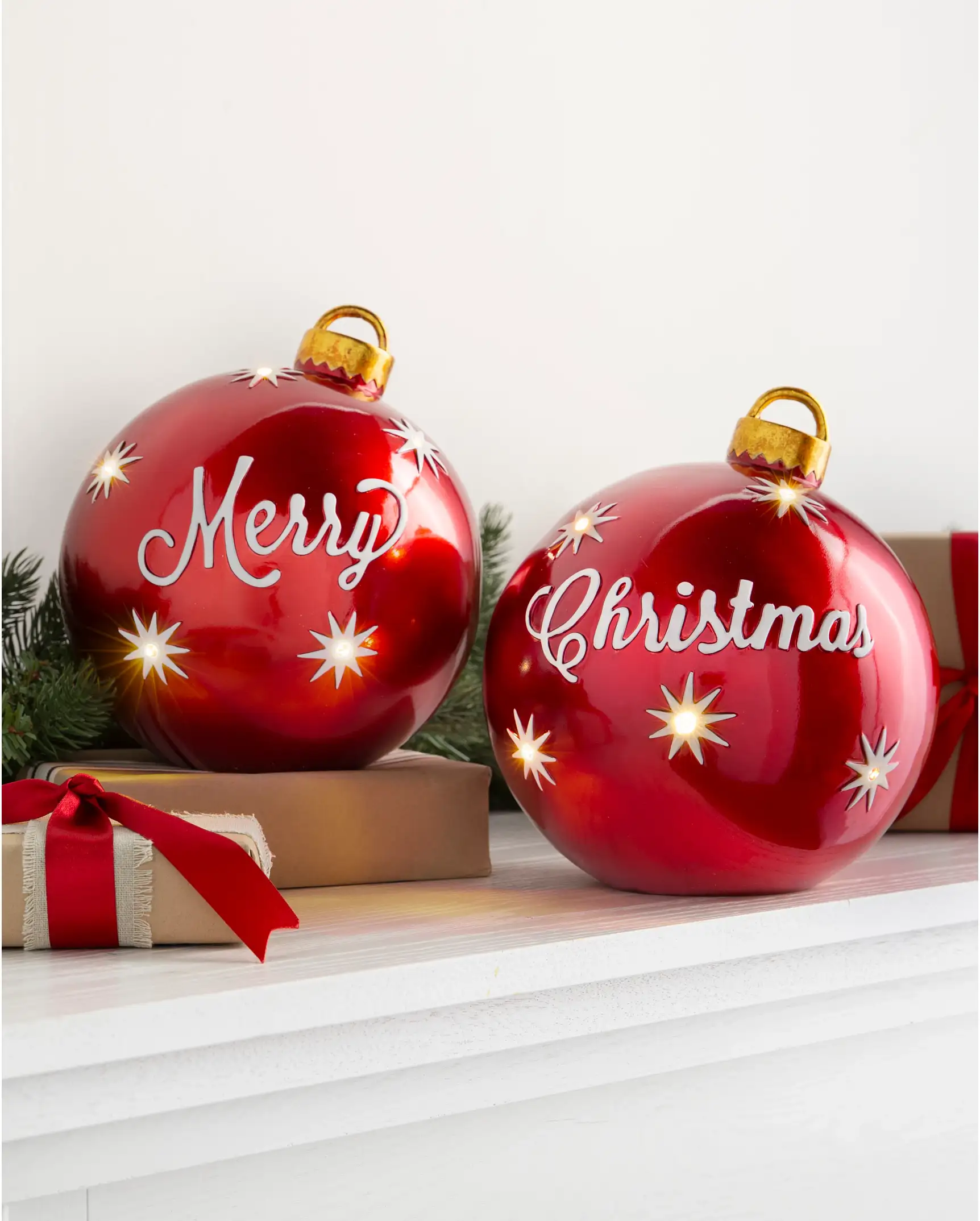 Lighted Tabletop Merry Christmas Ornaments | Balsam Hill