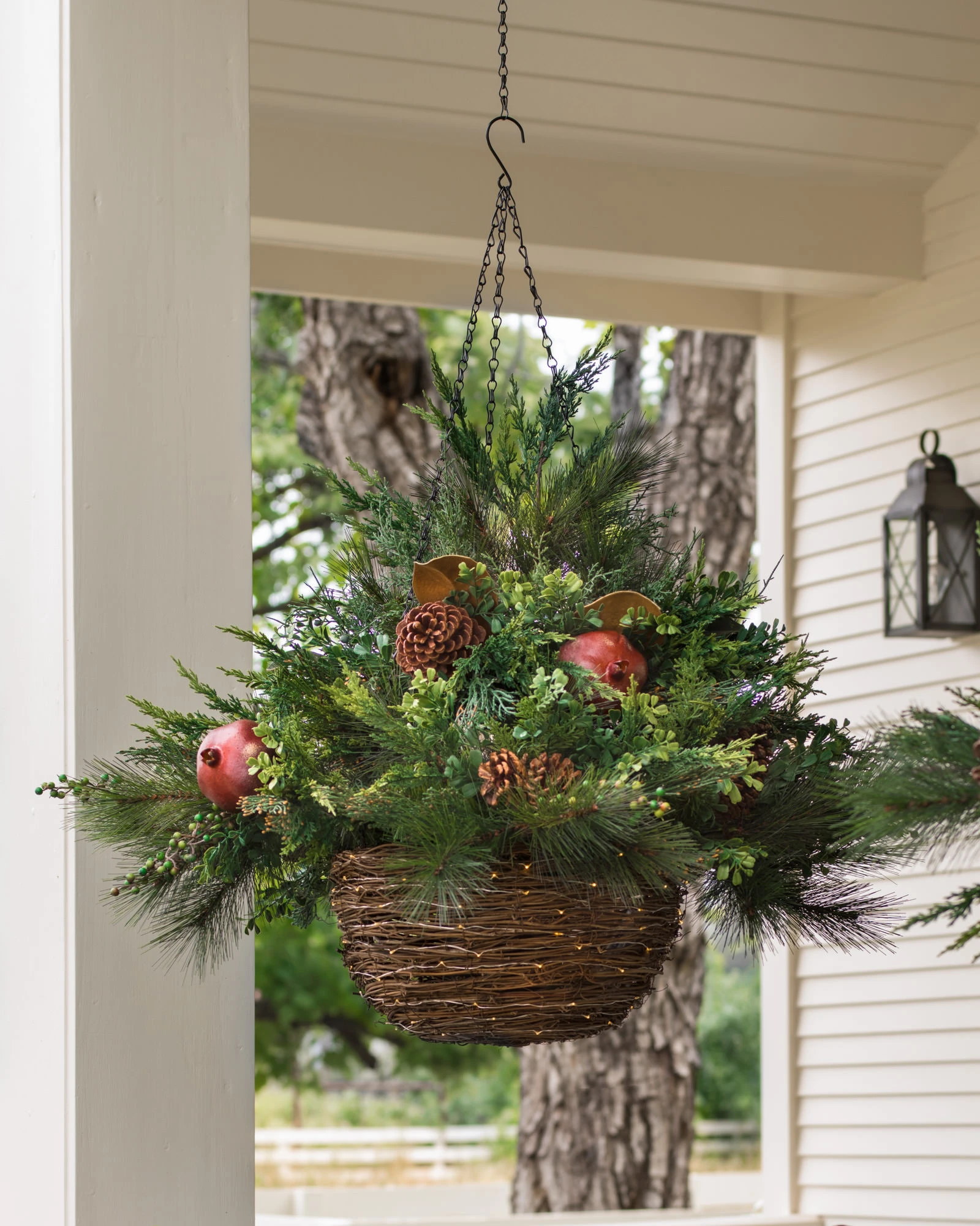 LED Mixed Pine Hanging Basket