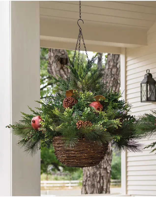 LED Mixed Pine Hanging Basket by Balsam Hill SSC 10